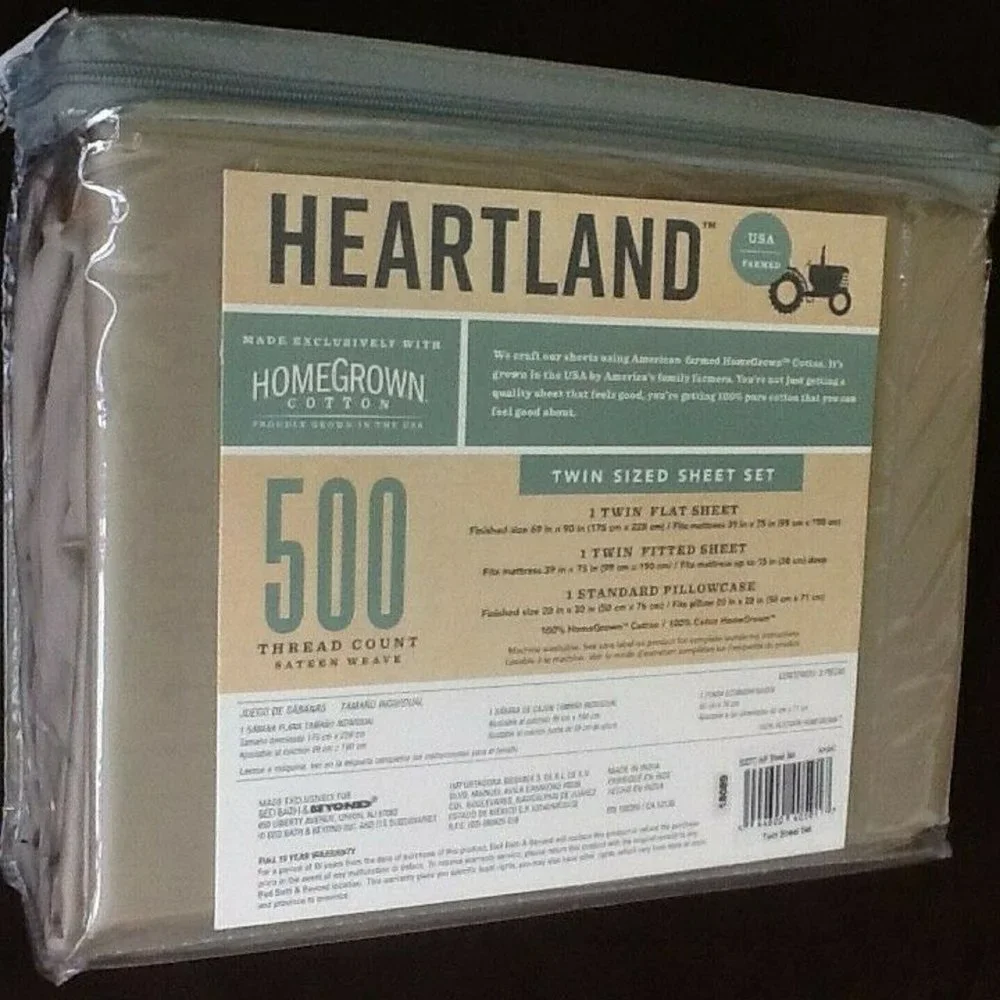 brand new KHAKI Heartland 500 TC Wrinkle Resistant 100% Cotton TWIN Sheet Set